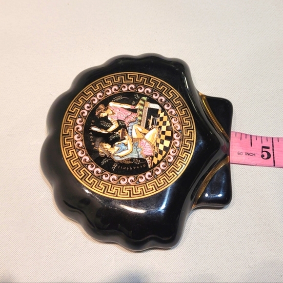 Vintage ADIS Black Porcelain GREEK GODDESS 24k Gold Accent jewelry trinket dish - Picture 9 of 10